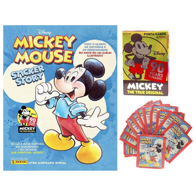 Álbum Mickey 90 Anos Quadrinhos em Figurinhas Capa Dura + 12